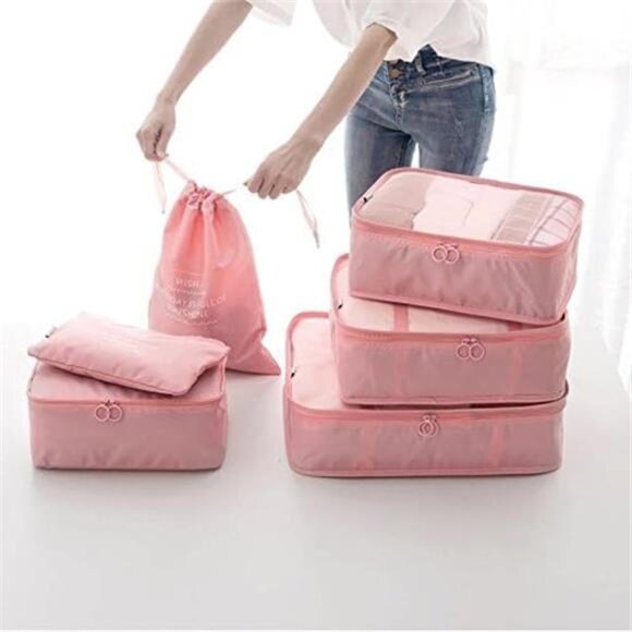 6 Set Packing Cubes, Travel Luggage Packing Organizers (Pink) - Picture 3 of 7